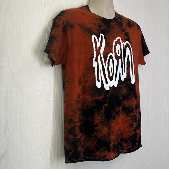 Gildan - Burnt Orange And Black Tye Dye Korn Band Graphic Short Sleeve T Size M - Picture 4 of 9